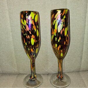 Mexico Art 2 Glasses Confetti Champagne Flutes Goblet Mottle Iridescent Stemware